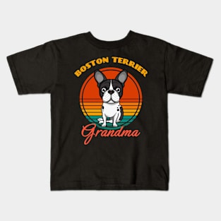 Boston Terrier Grandma Dog puppy Lover Cute Sunser Mother's Day Kids T-Shirt